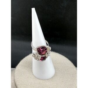 Vintage Sarah Coventry Ring Silver Tone Purple Rhinestone Size 6